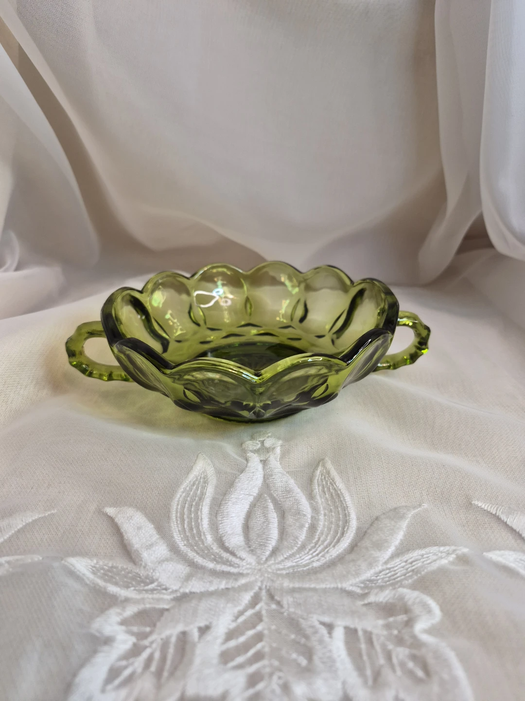 Anchor Hocking Avacado Green Double Handle Bowl Candy Dish etc. - photo 3