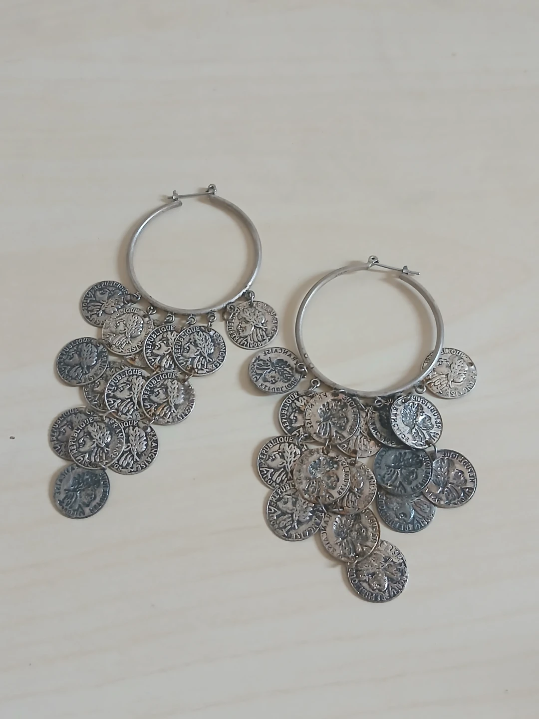Silver-Tone Coin Dangle Hoop Earrings - photo 2