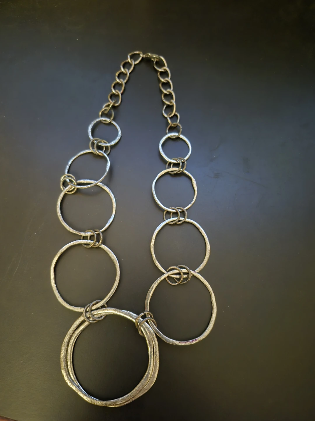 Silver-Tone Hammered Circle Link Necklace