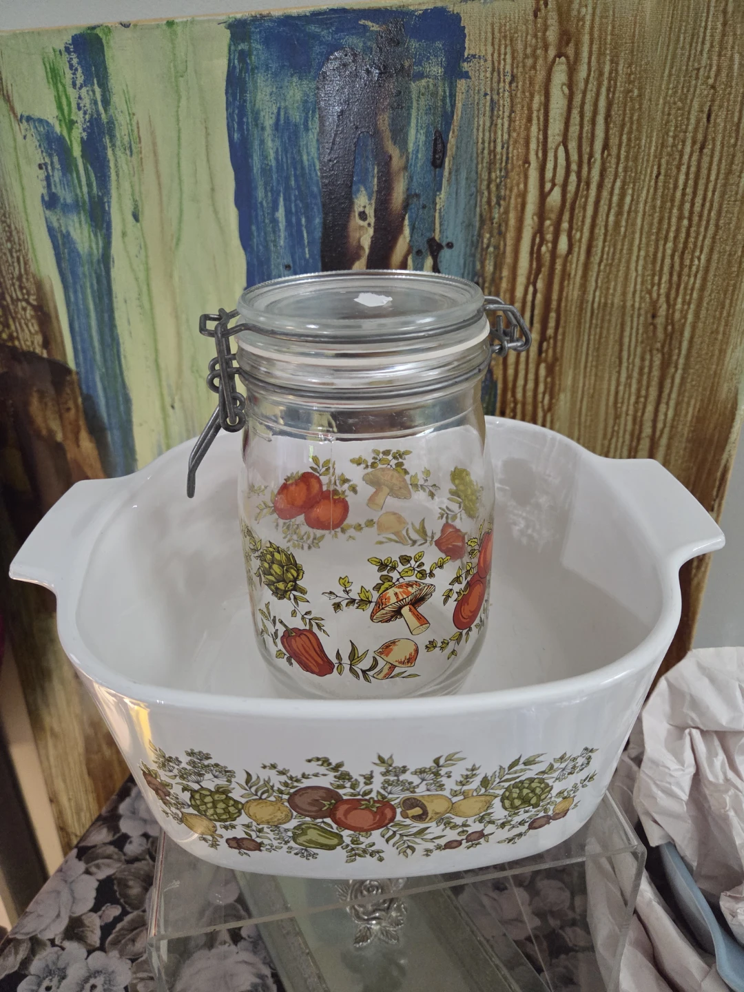 Vintage Vegetable Pattern Glass Storage Jar - photo 5