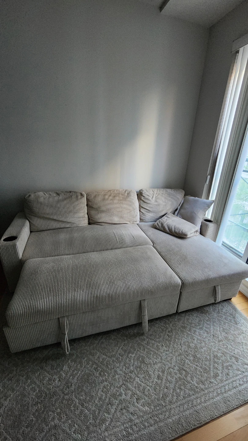 Corduroy Sectional Sofa with Storage and Bed - photo 2