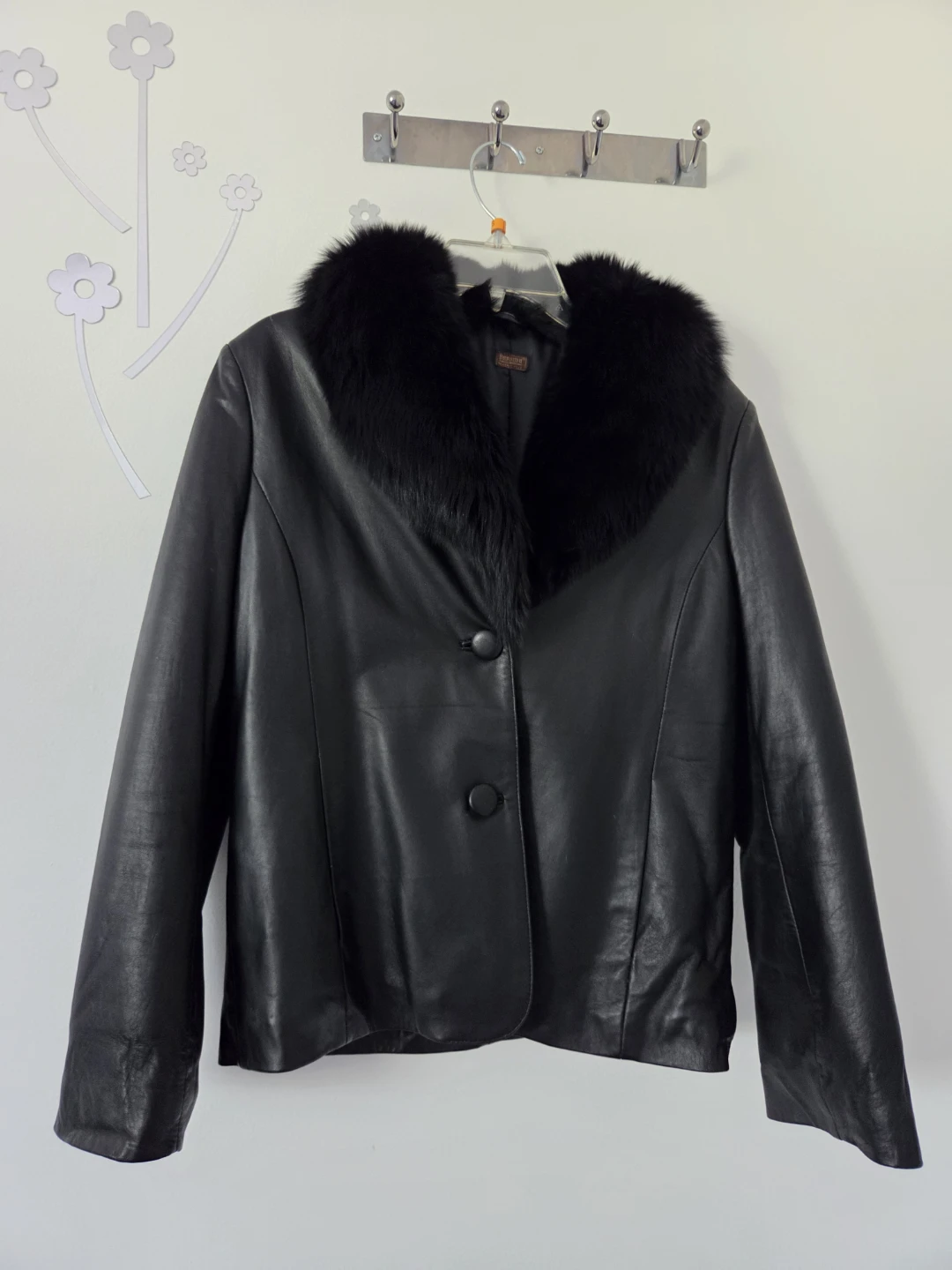Bernini Black Leather Jacket with Fur Collar - photo 2