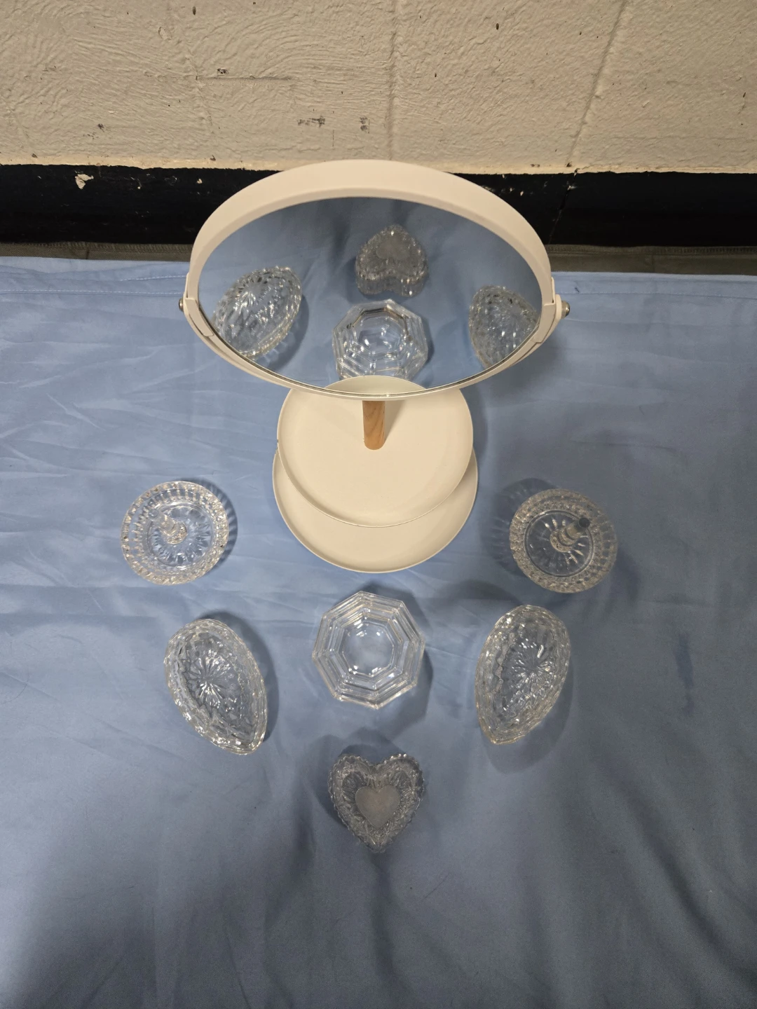 7pc Tabletop Vanity Mirror Organizer & Crystal Ring Dishes Set - photo 2