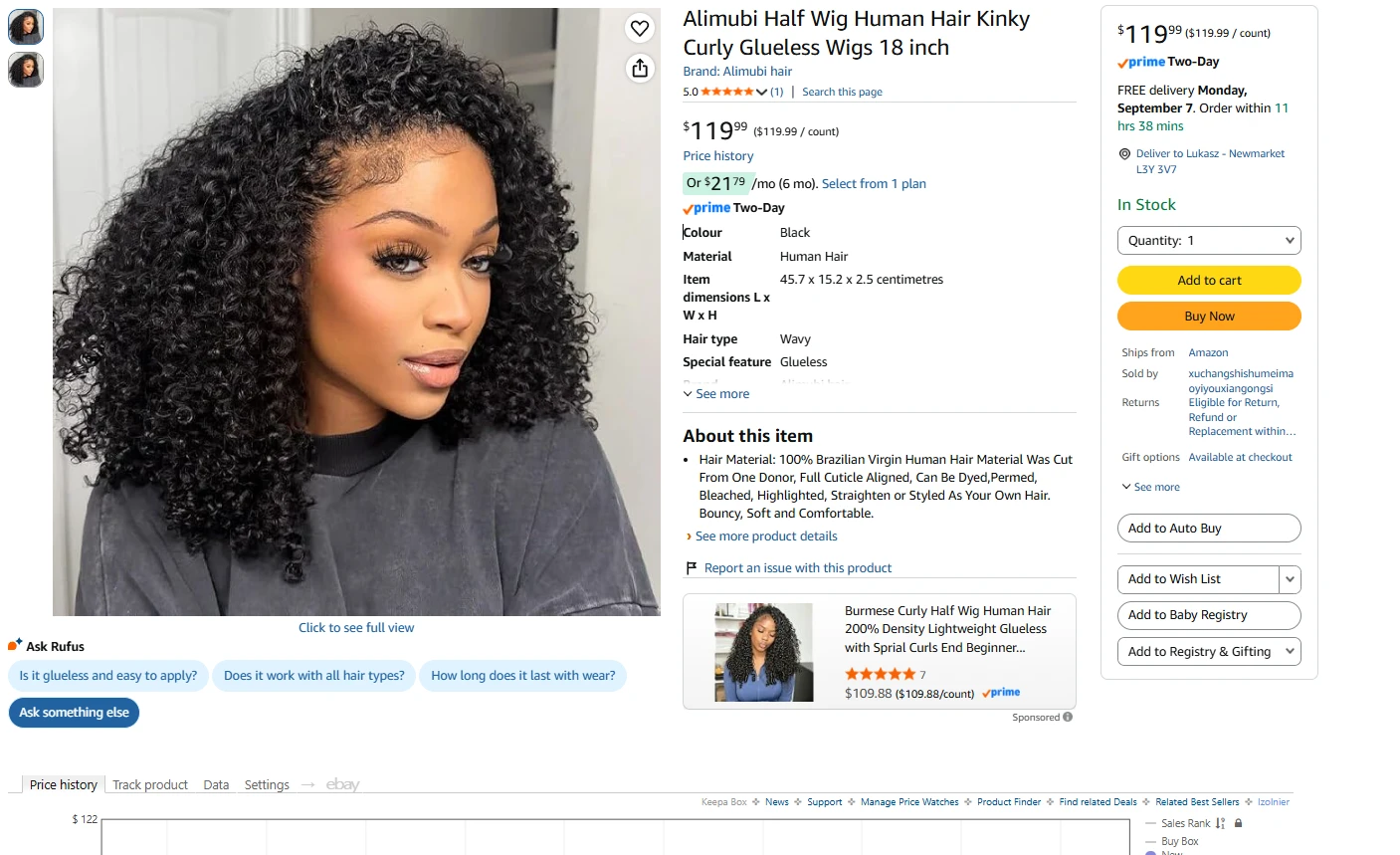 Curly Half Wig Human Hair Kinky - photo 2