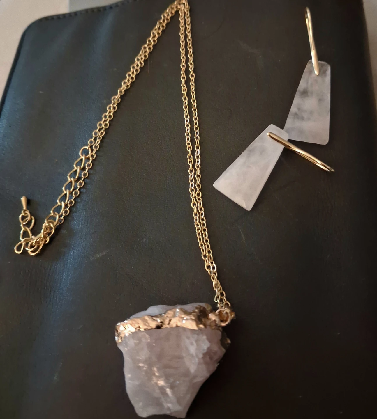 Pale pink quartz necklace,_quartz  dangling earrings