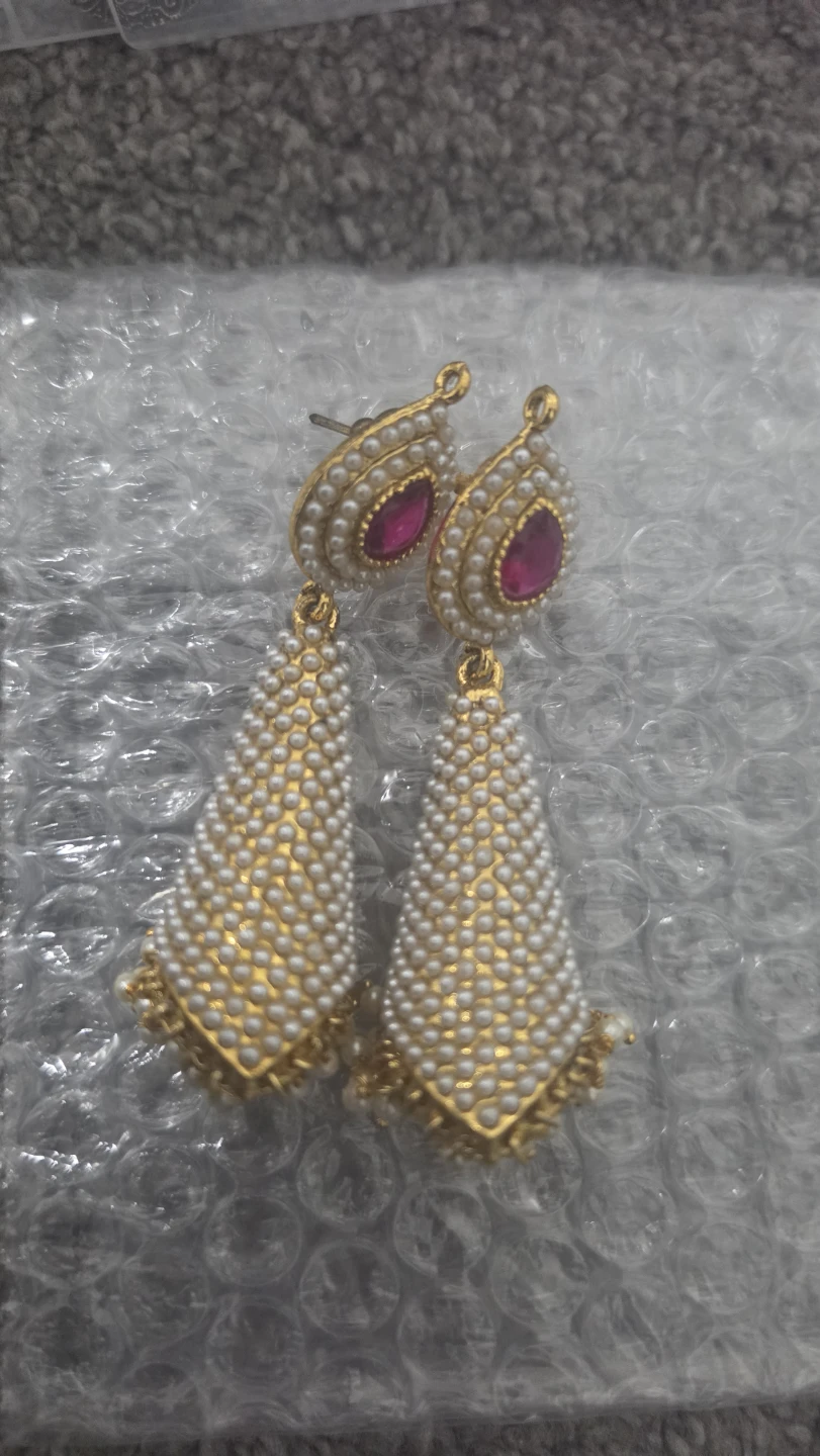 Pearl and Pink Stone Dangle Earrings