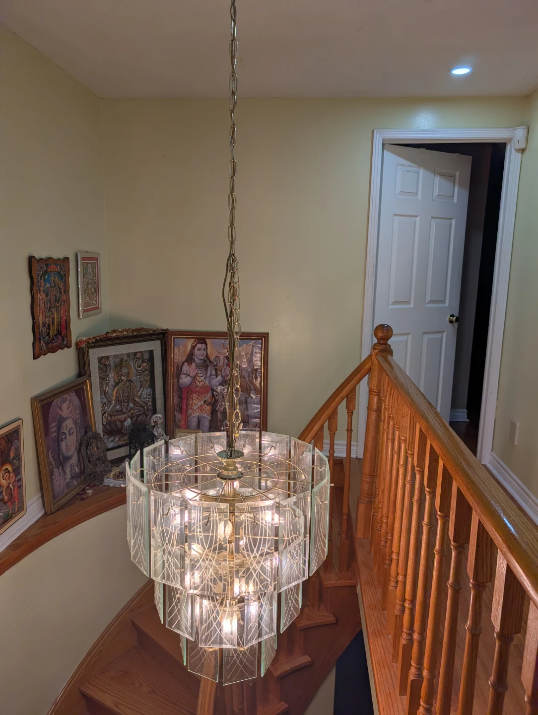 Vintage Tiered Glass and Brass Chandelier
