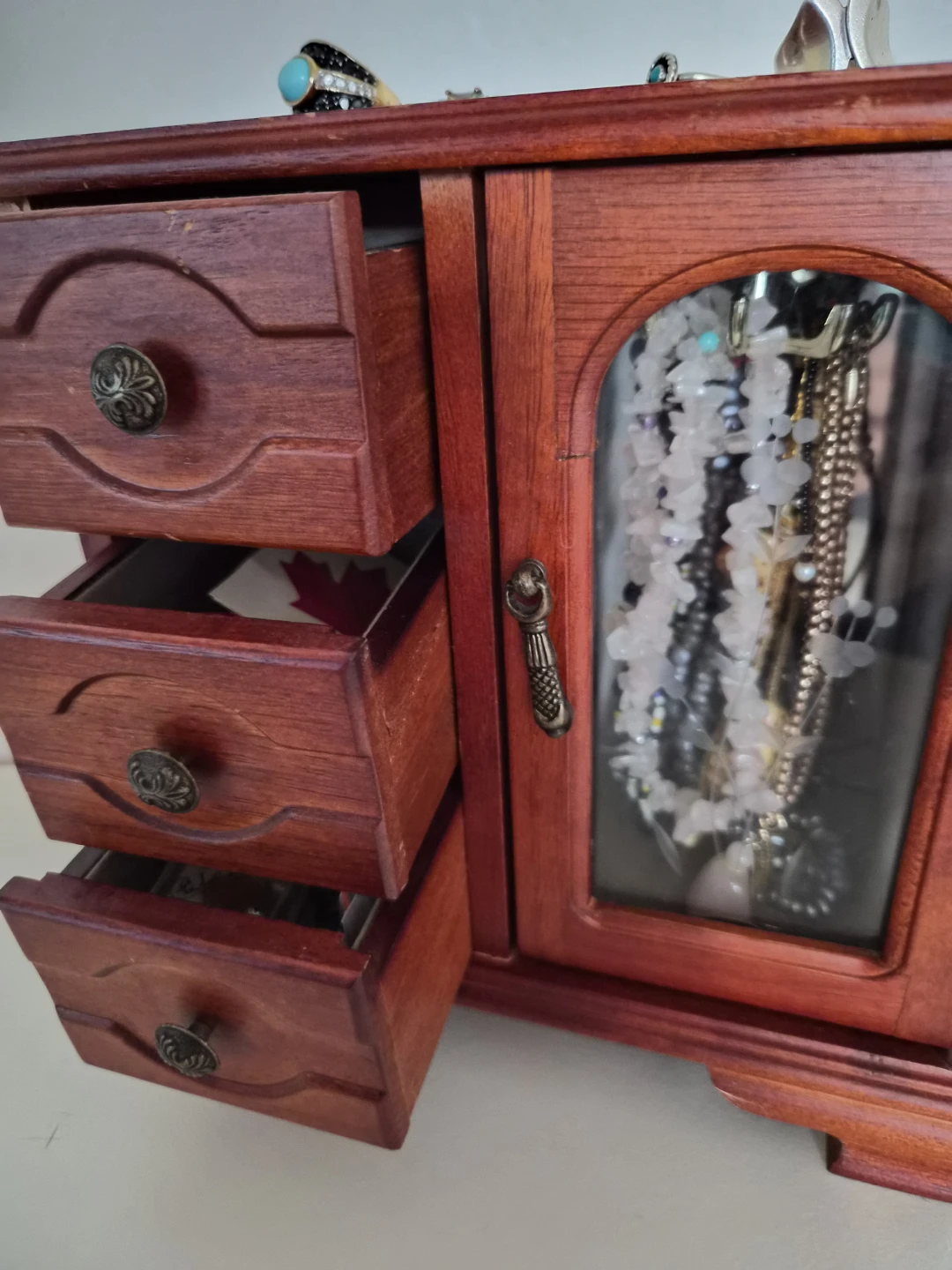 Wooden Jewelry Box with Drawers and Necklace Hanger - photo 3