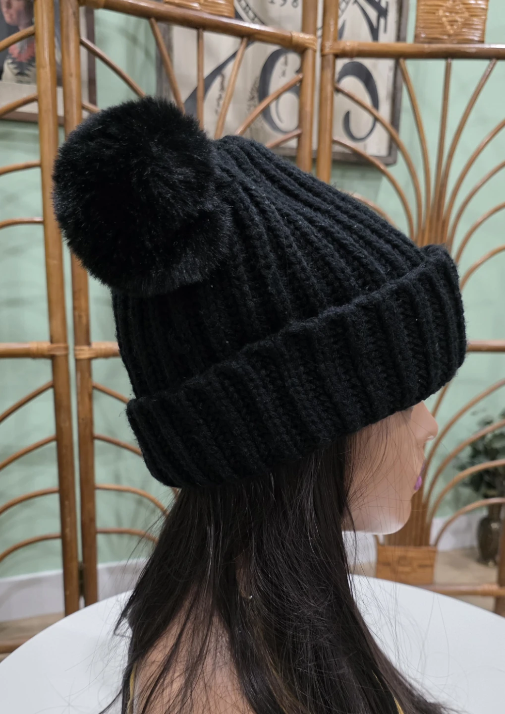 Black Mickey Mouse Pom Pom Beanie Hat - photo 2