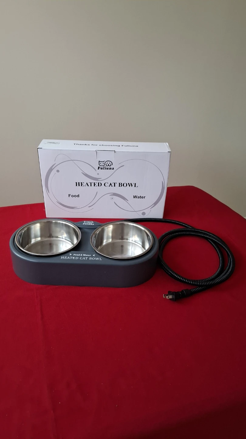 Fuliuna Heated Cat Bowl with Stainless Steel Bowls