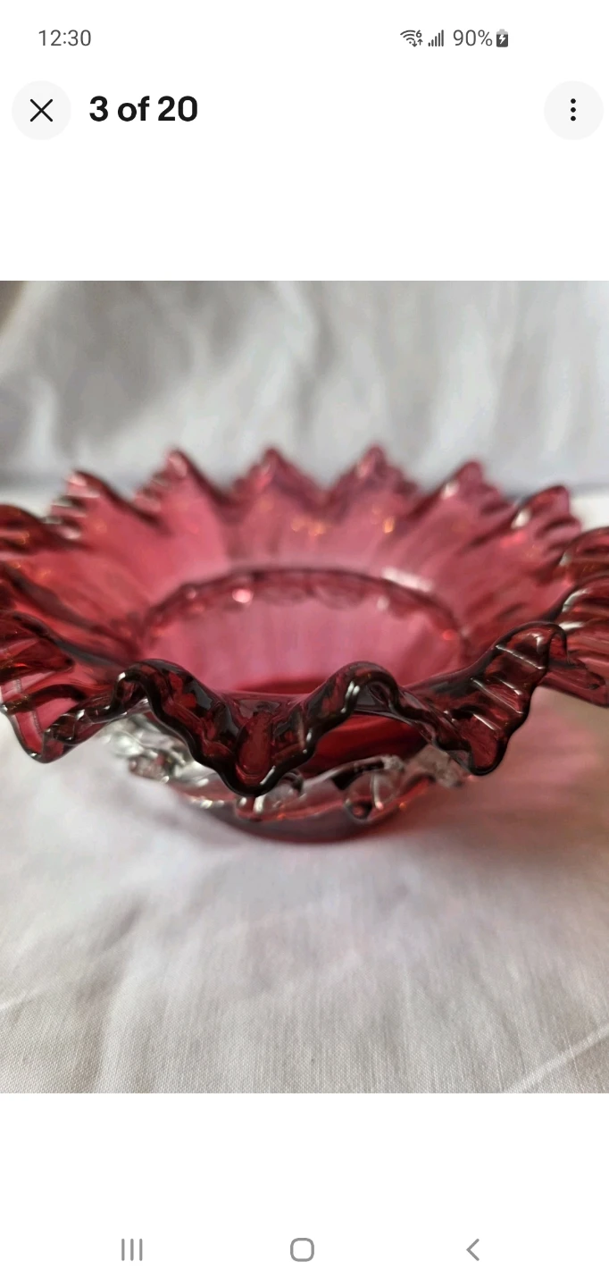 Vintage Ruby Red Crimped Glass Bowl - photo 4