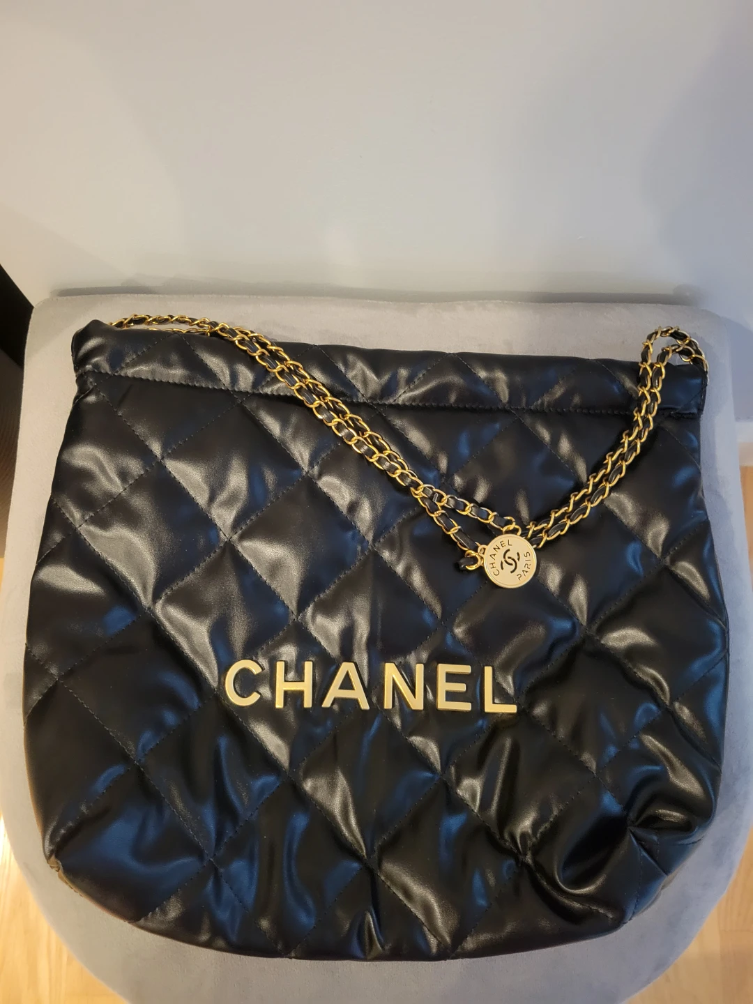 Chanel Black Quilted Drawstring Shoulder Chain Bag