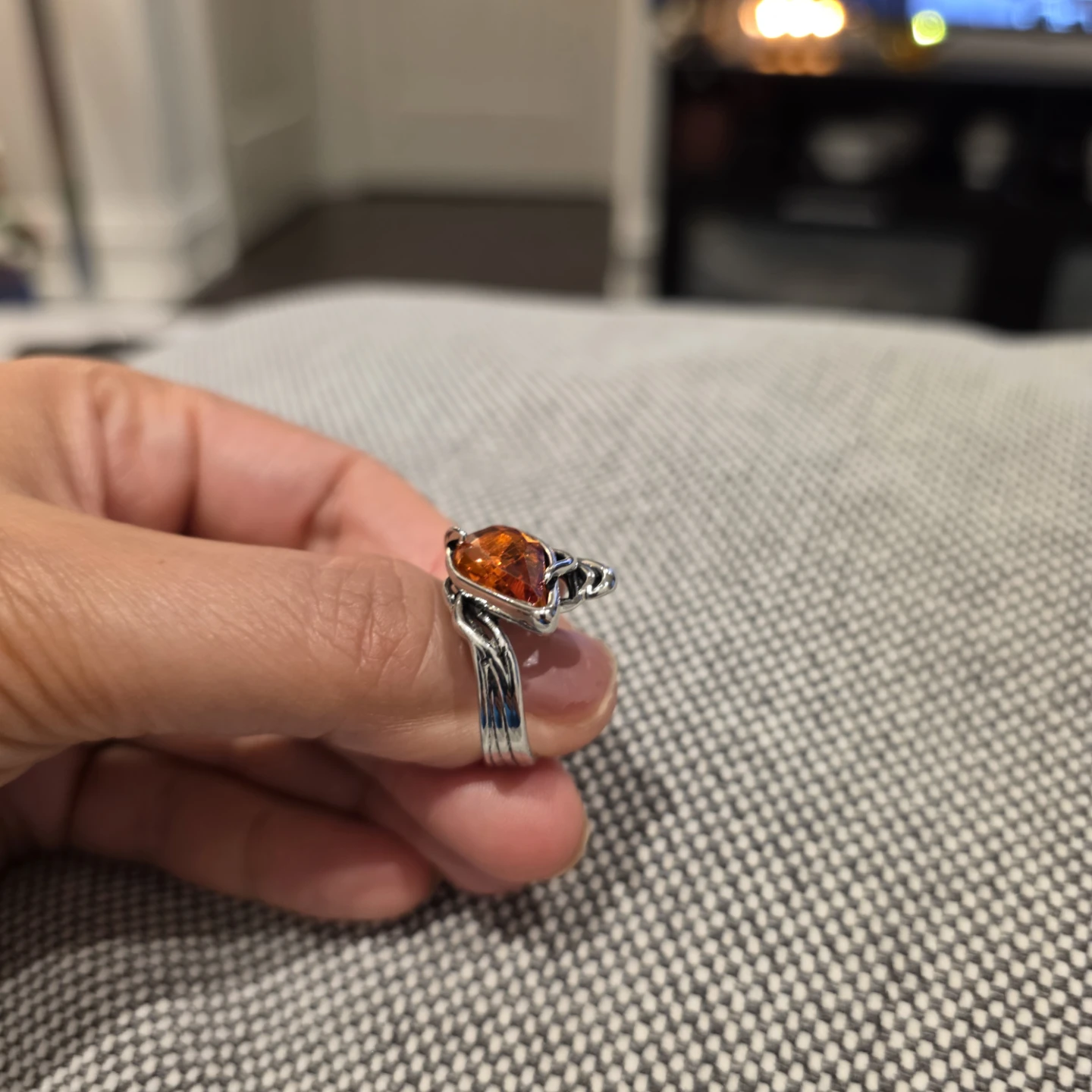 Silver Tone  Amber Teardrop Ring - photo 5