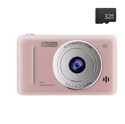 1 pcs Pink 4K Digital Camera with 32GB SD Card