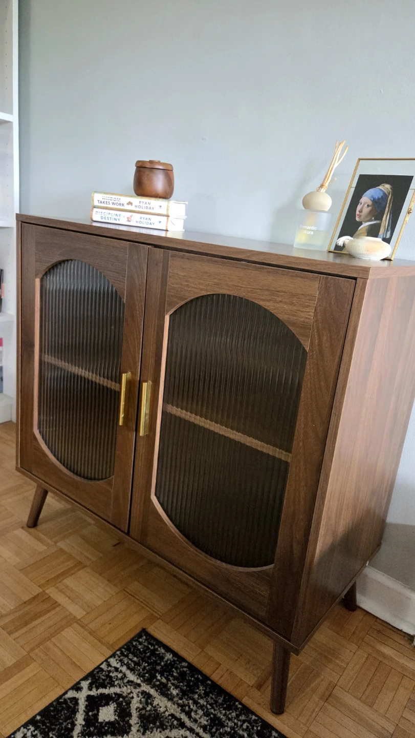 Mid-Century Walnut Cabinet Storage with Fluted Glass Doors *new