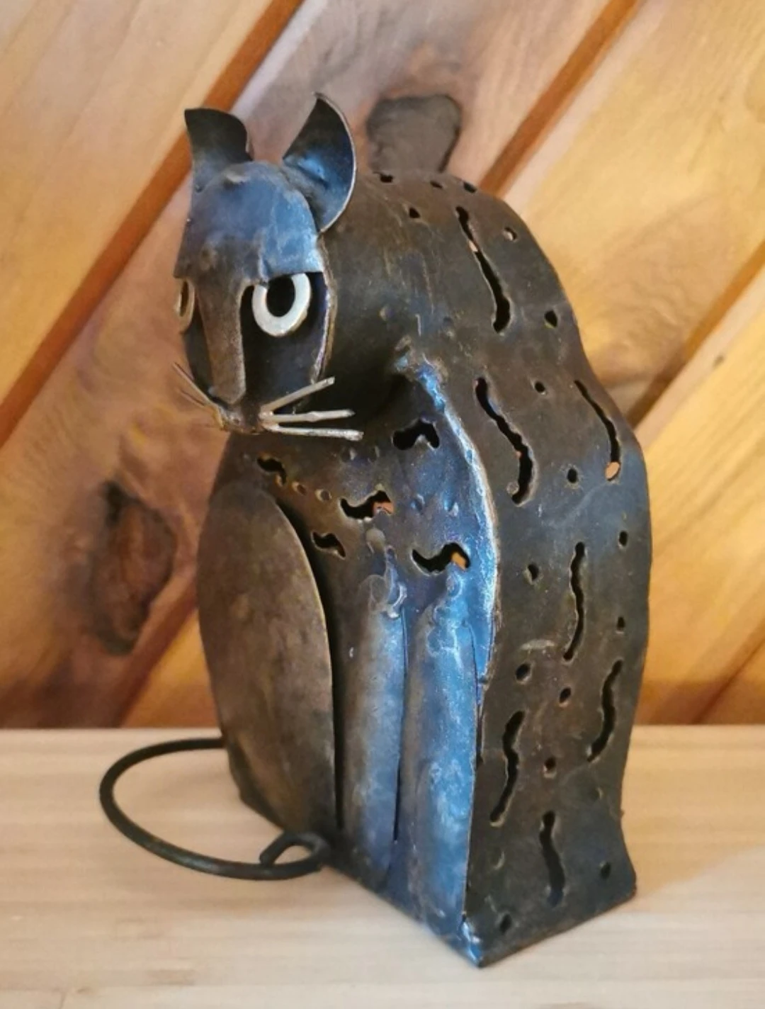 Vintage Metal Cat Tealight Candle Holder Lantern - photo 3