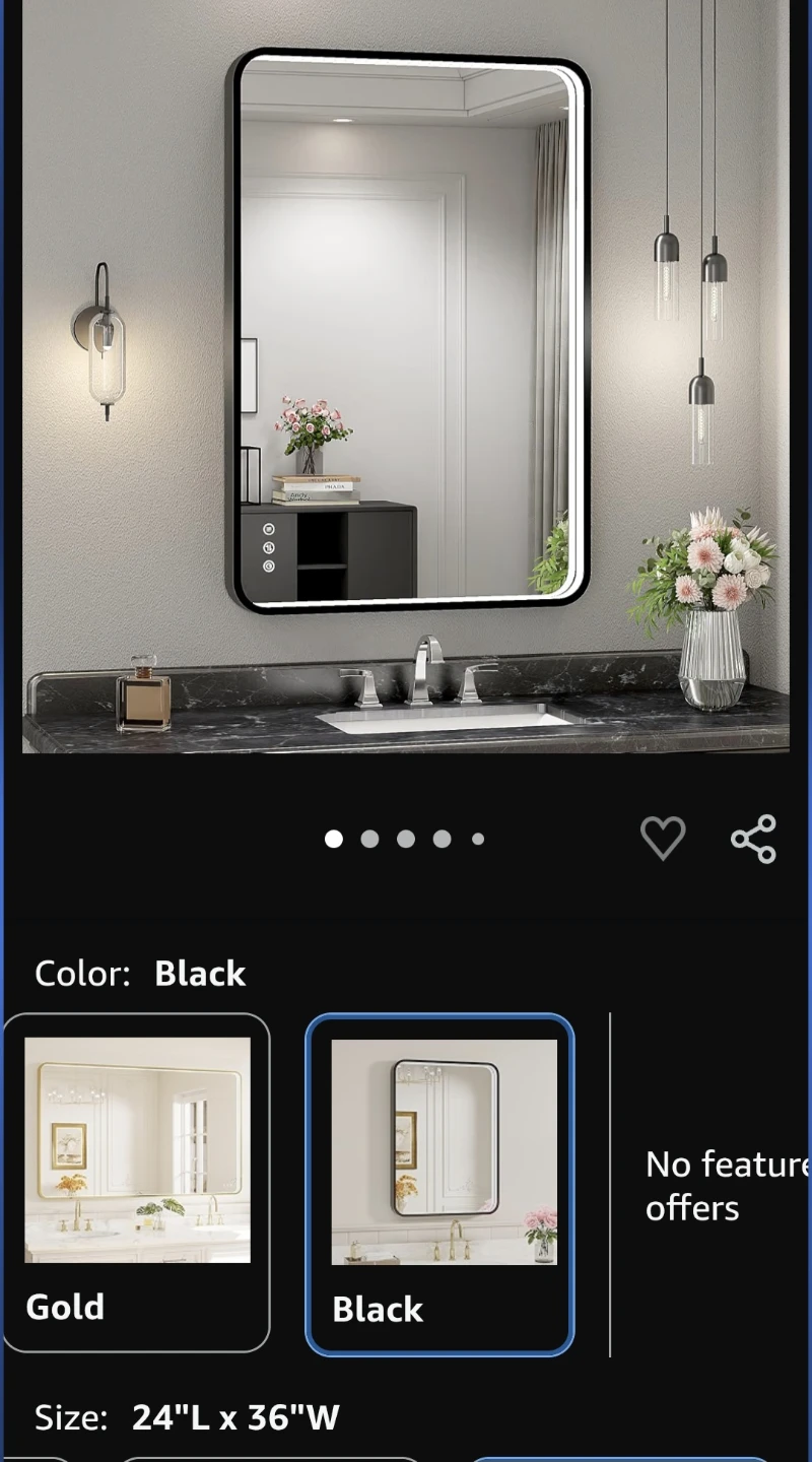 Wall-Mounted LED Bathroom Vanity Mirror, 24" x 36", Black - photo 3
