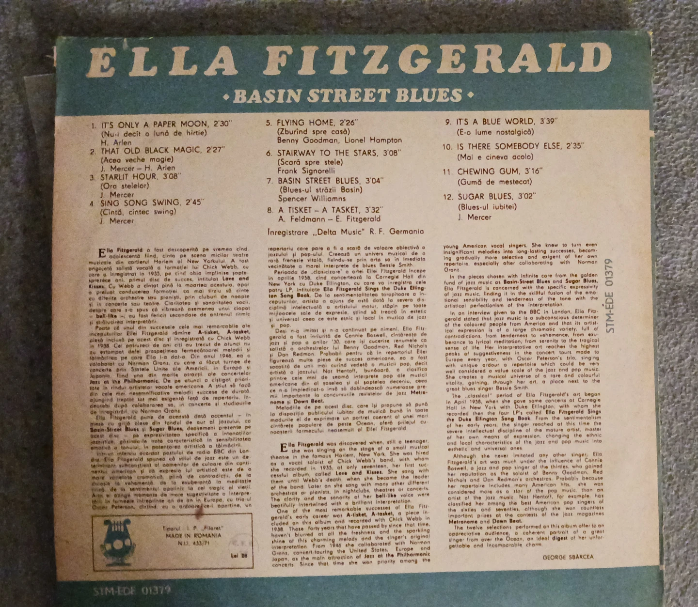 Ella Fitzgerald Basin Street Blues Vinyl Record - photo 2