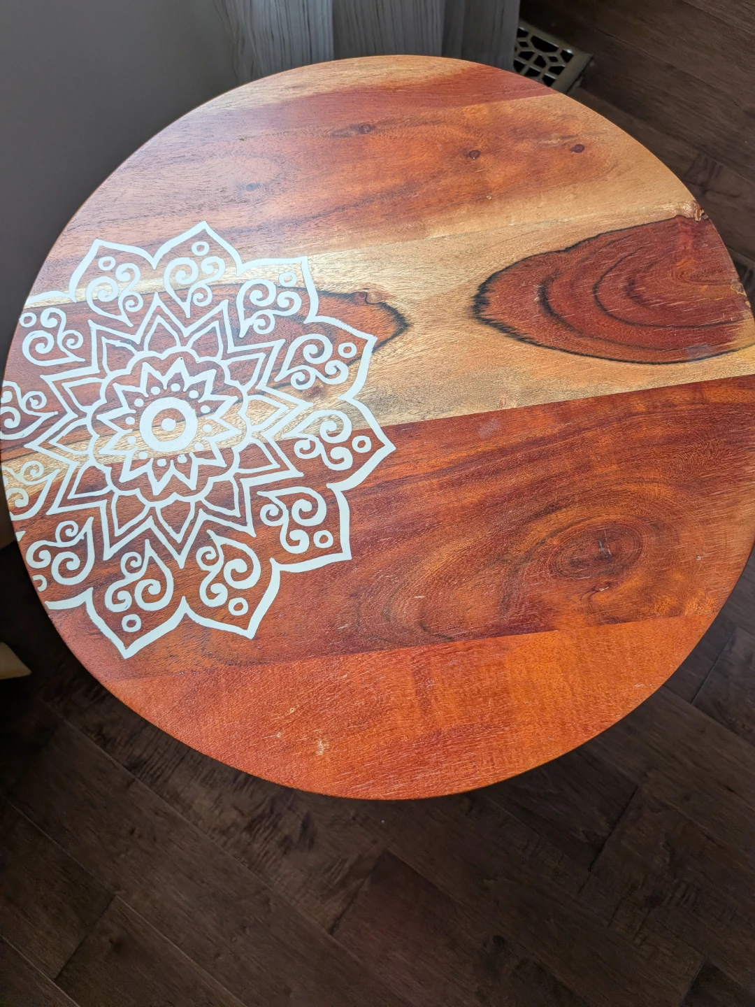 Round Wood Side Table with Mandala Design ( pier 1 ) - photo 2