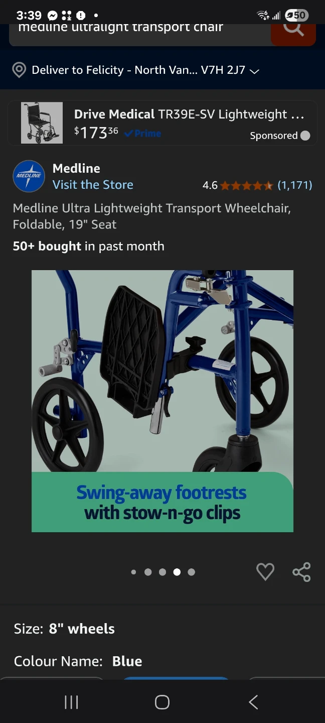 Medline Ultra Lightweight Transport Wheelchair, New - photo 2