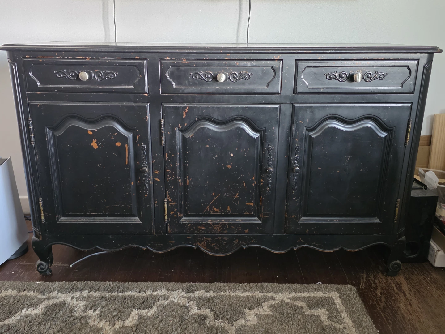 Vintage Black Sideboard Buffet Server