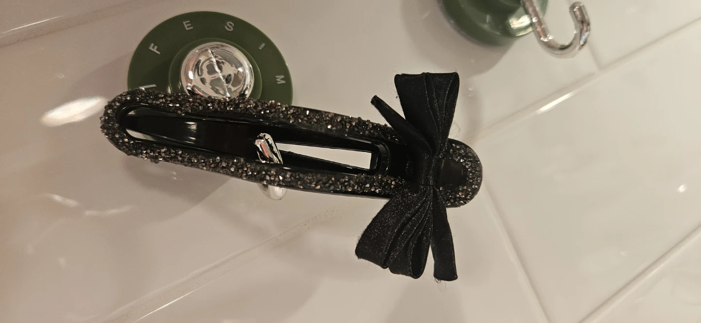 Black rhinestone hair clip with ribbon bow - photo 3