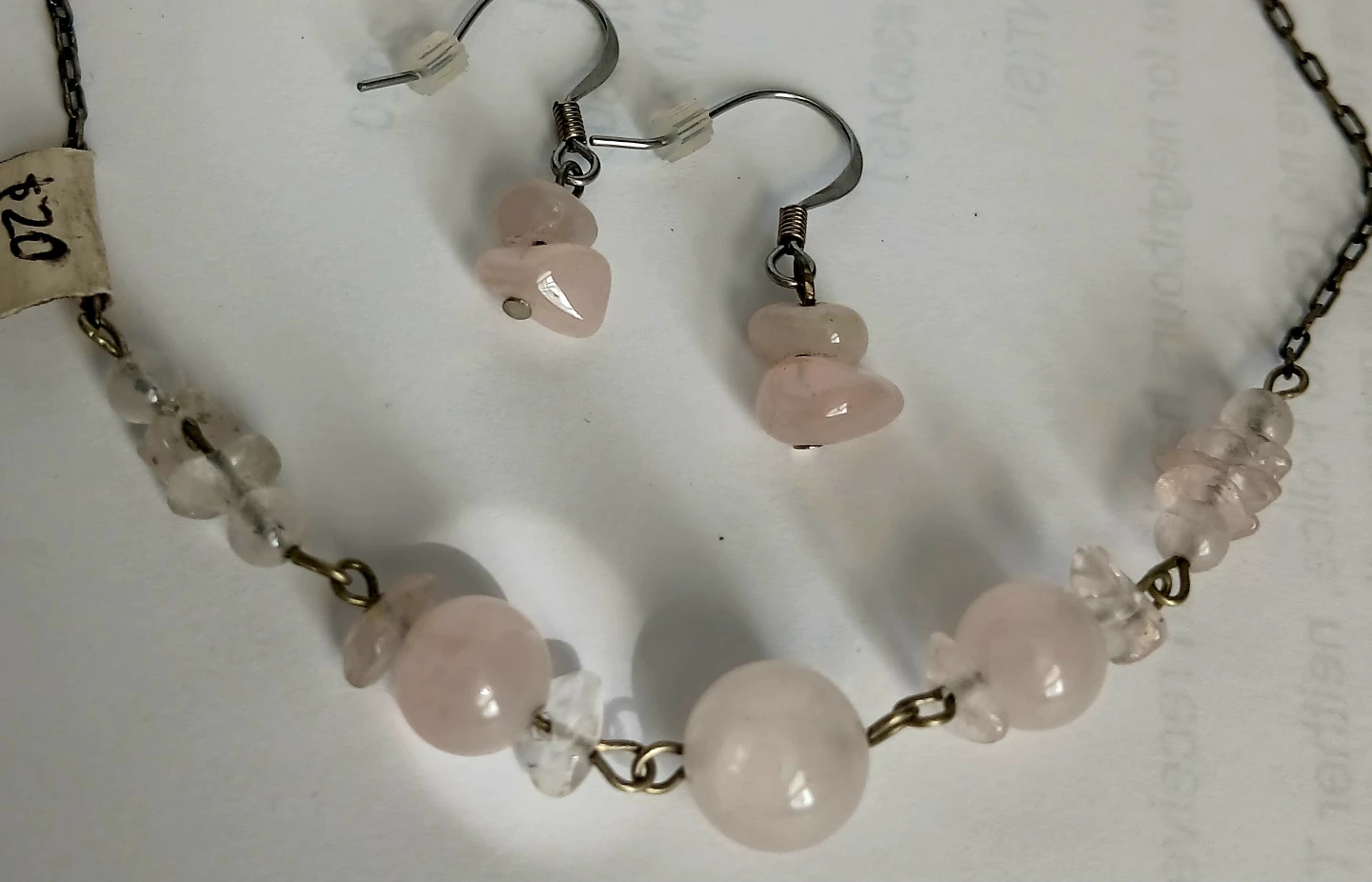 Rose Quartz Bead Necklace and Earring Set - photo 5