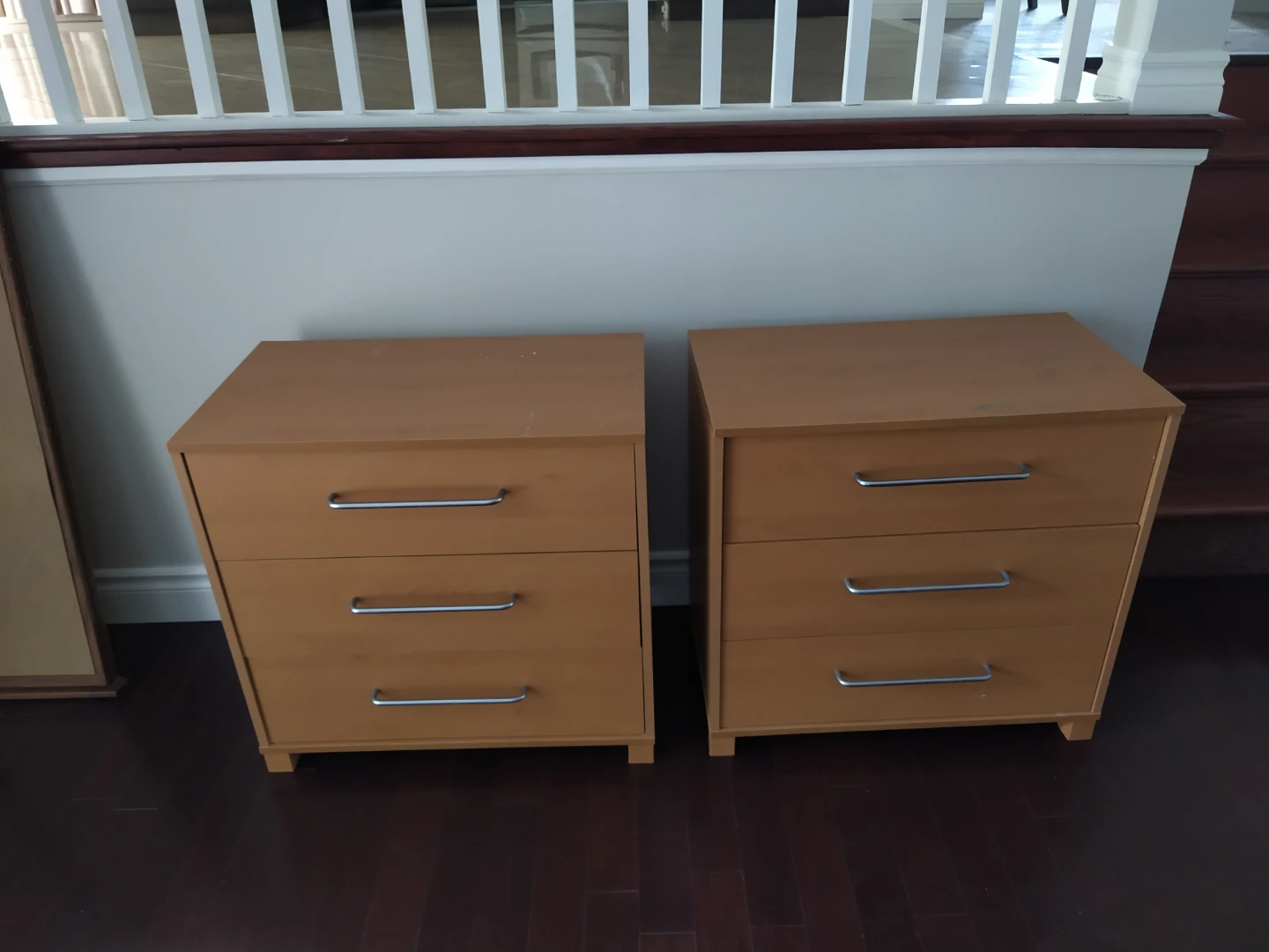 Two Wood-Finish Three-Drawer Bedside Tables - photo 3