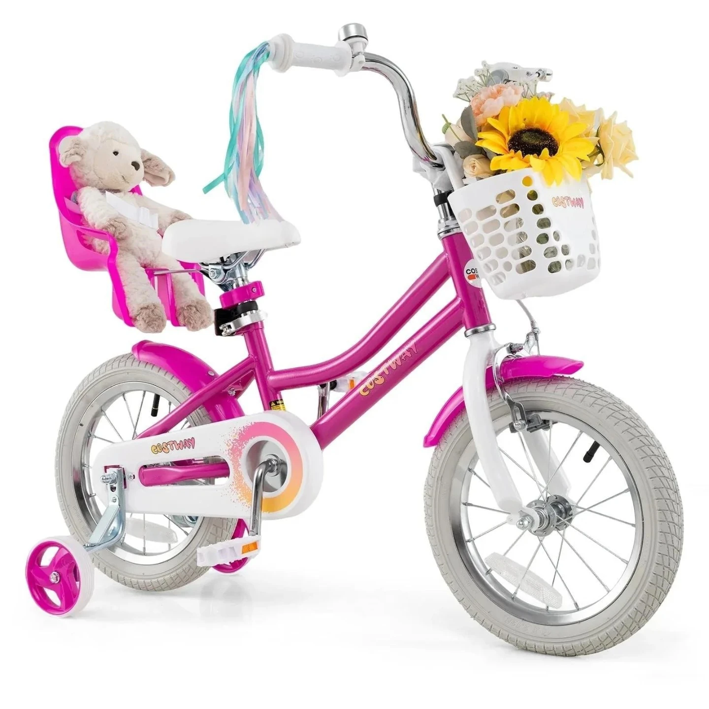 New<>Kids Bike with Training Wheels and Doll Seat