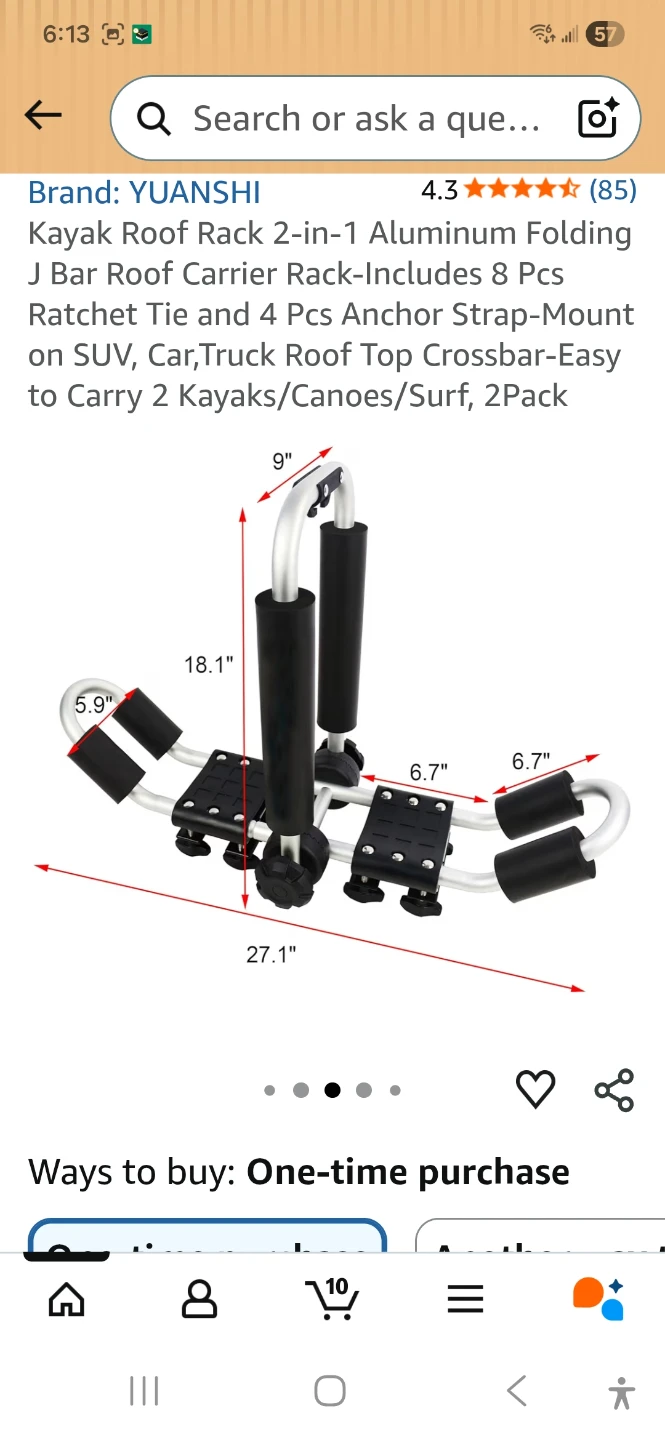 : YUANSHI Aluminum Folding Kayak Rack 2-in-1 J Bar Roof - photo 4