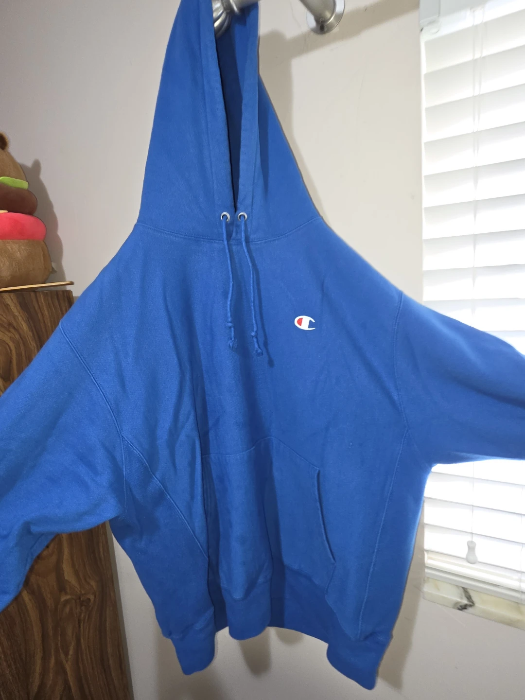Blue Champion Reverse Weave Hoodie - Size Large