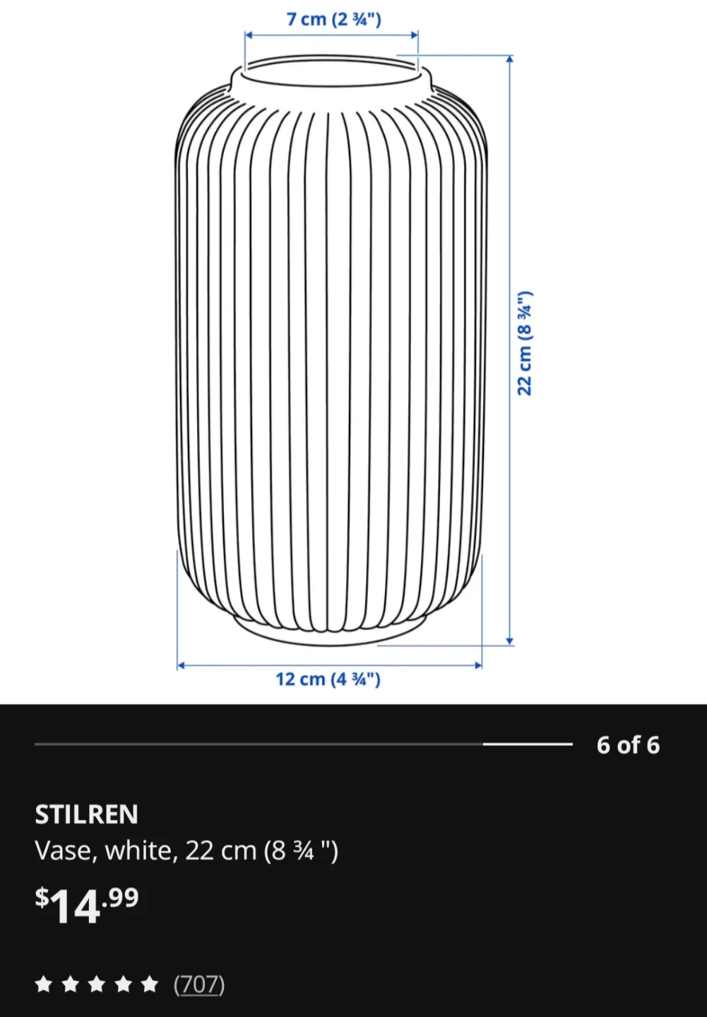 IKEA STILREN white vase, 22 cm - photo 3