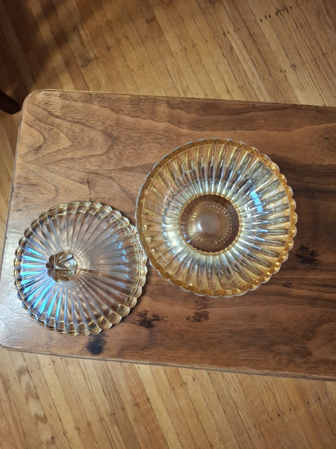 Amber Ribbed Glass Covered Candy Dish - photo 3
