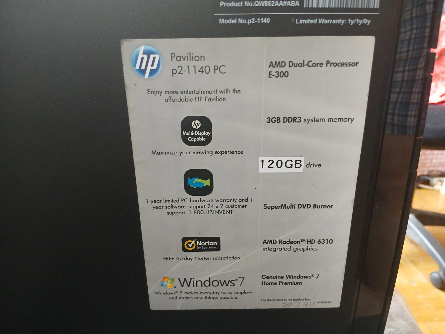 HP Pavilion p2-1140 PC with LG Monitor Set - photo 5
