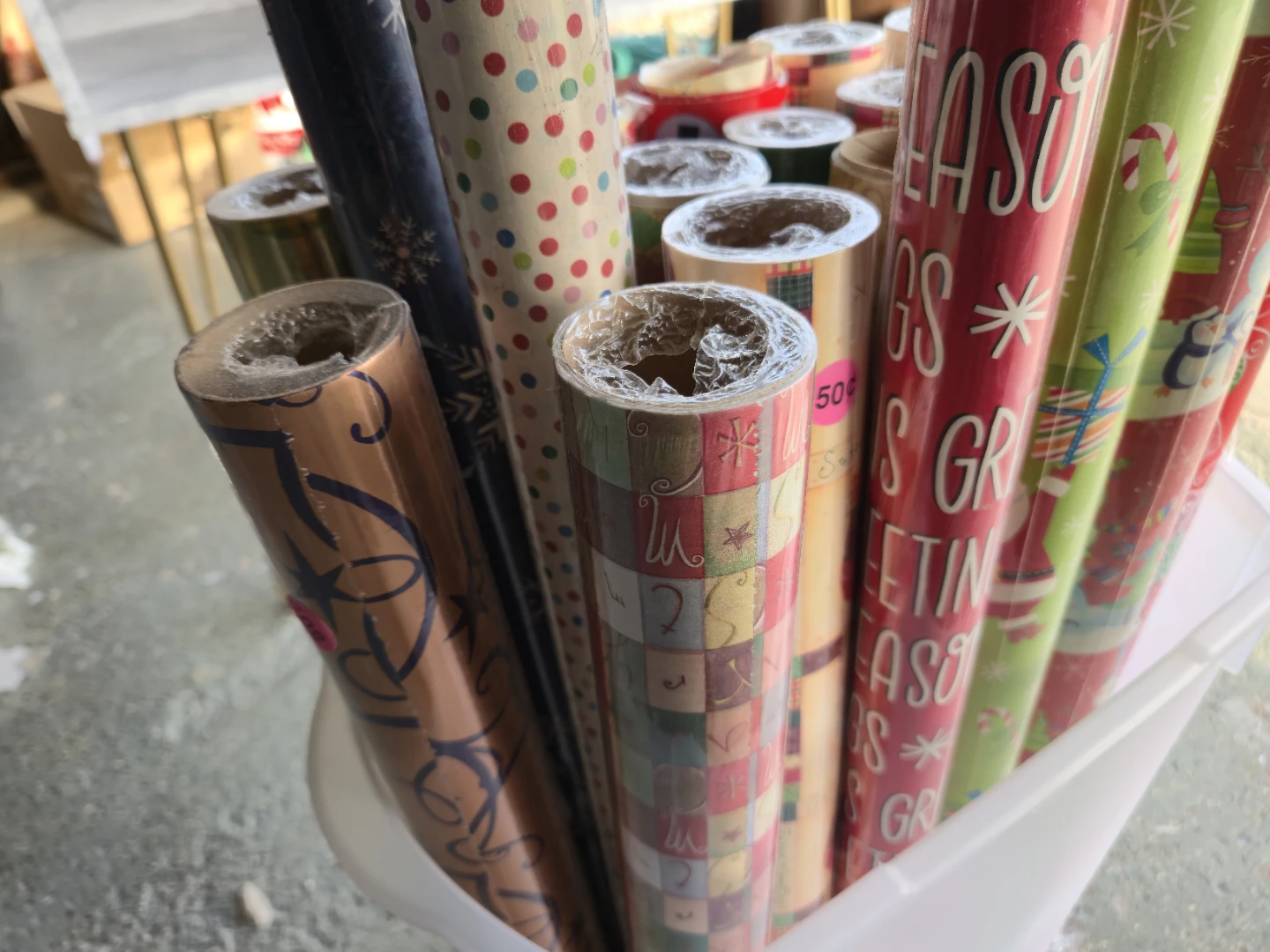Lot of Christmas & Assorted Wrapping Paper With Container - photo 4
