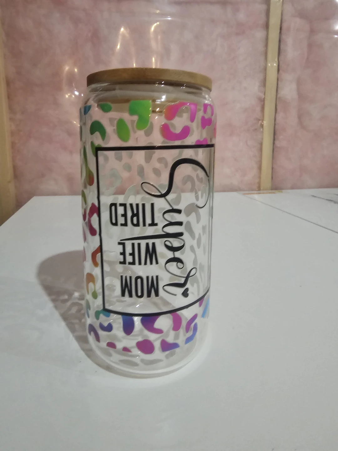 Rainbow Leopard Print Glass Cup