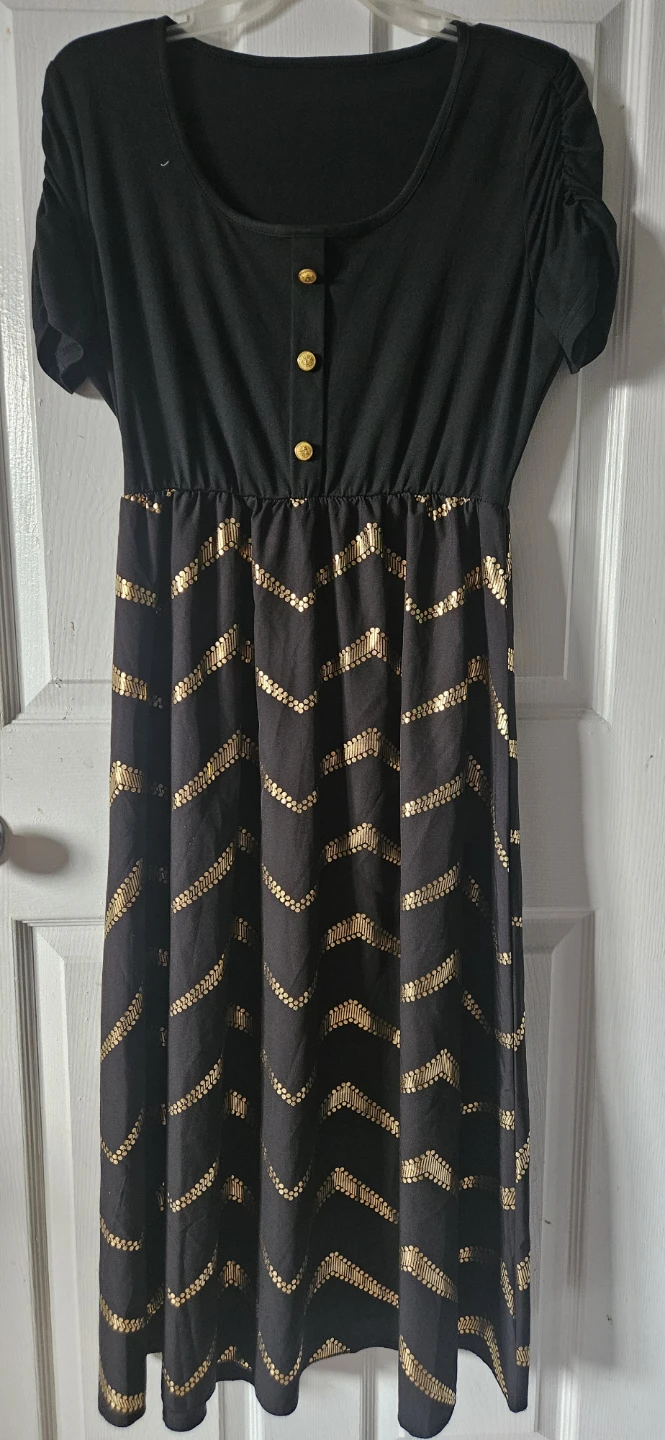 Black Dress with Gold Chevron Print