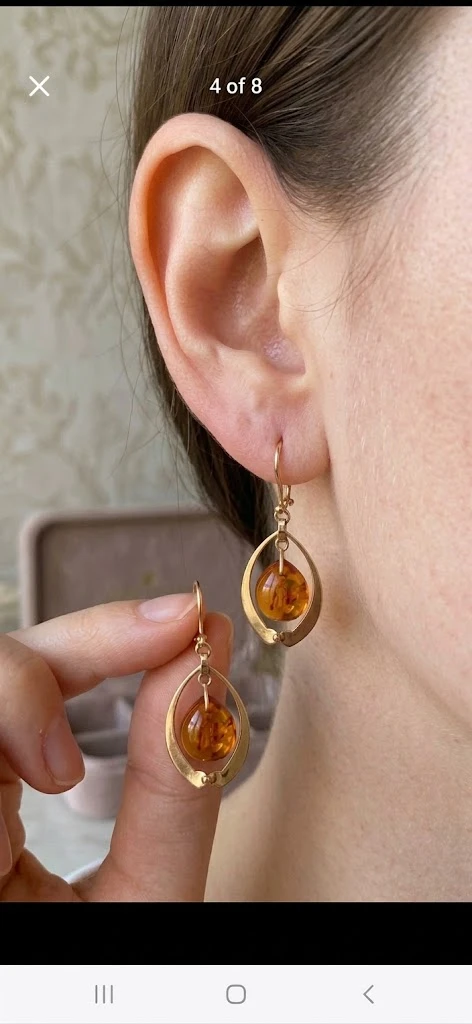 USSR VINTAGE GOLD 14K( 583 ) EARRINGS WITH BALTIC ABMER - photo 2
