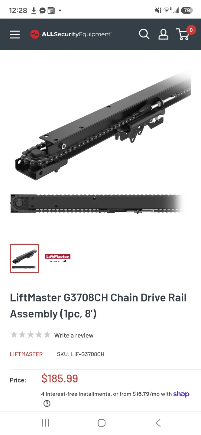 LiftMaster G3708CH Chain Drive Rail Assembly 8'