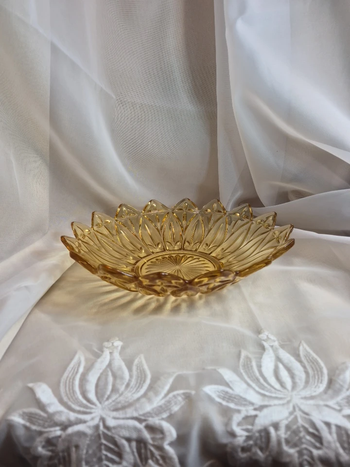 Beautiful Vintage 10 1/4" Round Amber Federal Glass