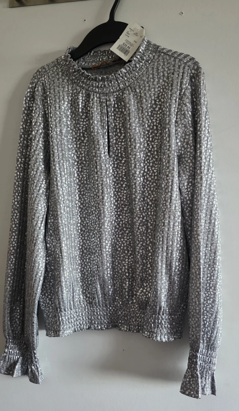 Silver metallic long-sleeve blouse