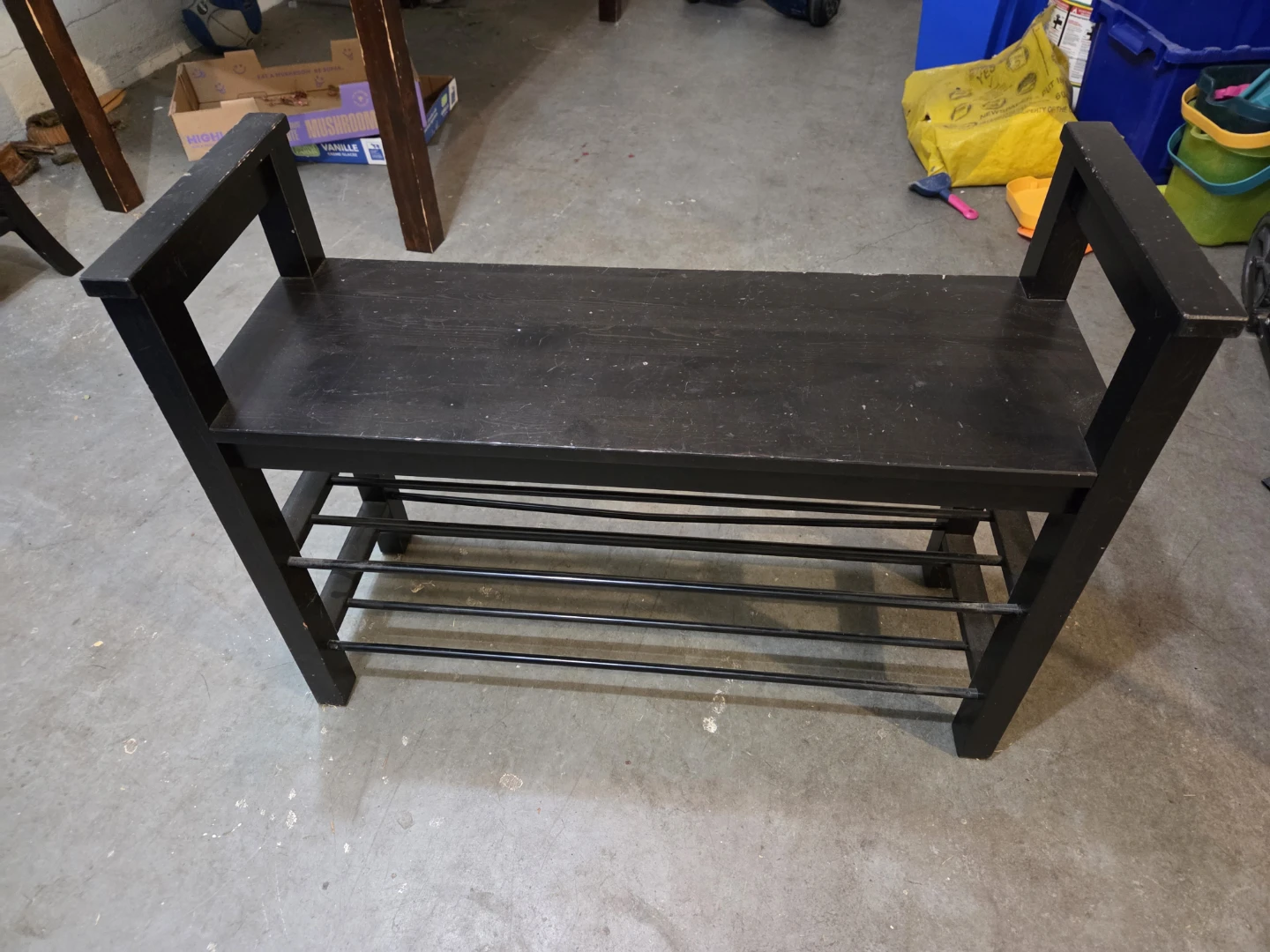 Black Wooden Bench with Shoe Rack