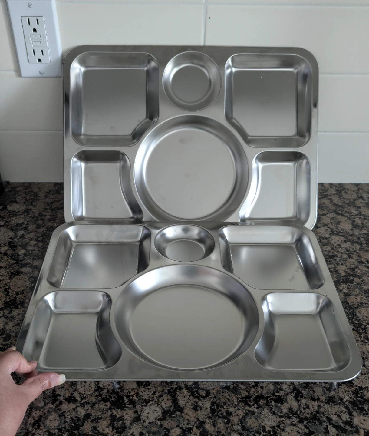 Set of 2 Stainless Steel Thali/ Compartment Tray. - photo 2