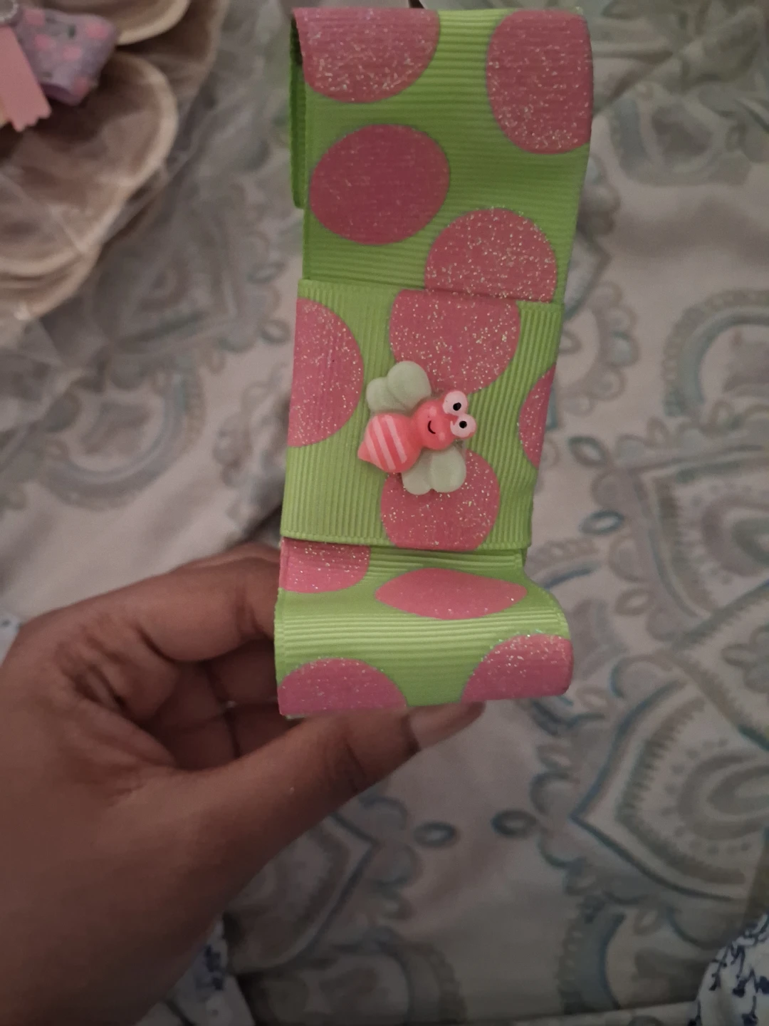 Green and Pink Polka Dot Bee Headband