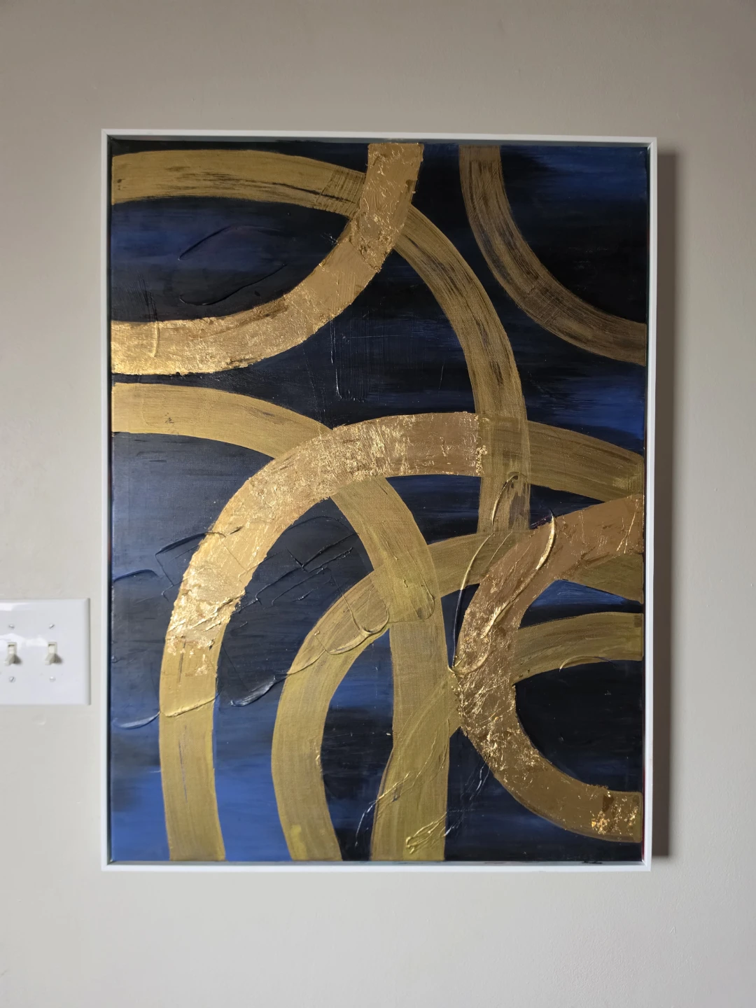 Abstract gold and blue framed canvas art - photo 3
