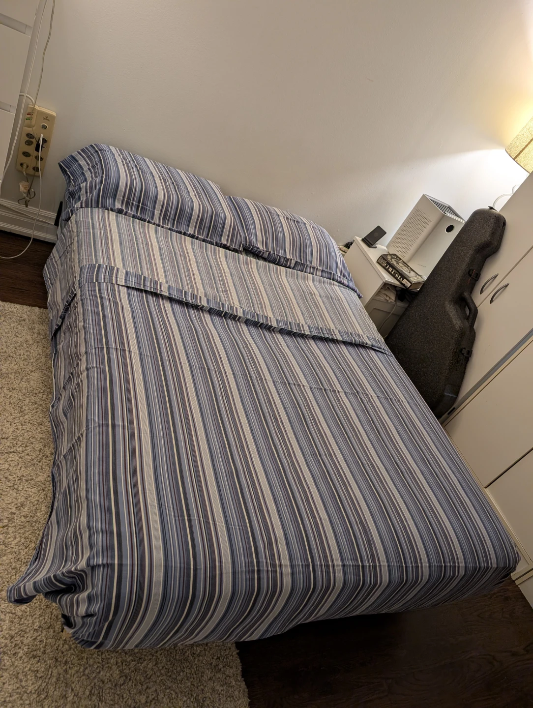 Blue Striped Double Bed Sheet Set