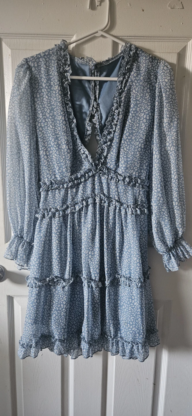 Blue and white animal print dress