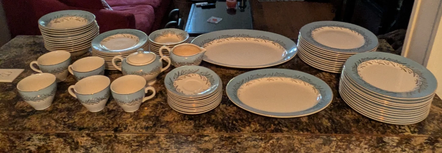 73 Piece Blue Riband Washington Pottery  Dinnerware Set - photo 2