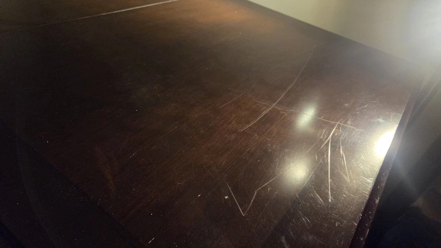Dark Brown Dining Table with Faux leather 6 chairs in total - photo 5