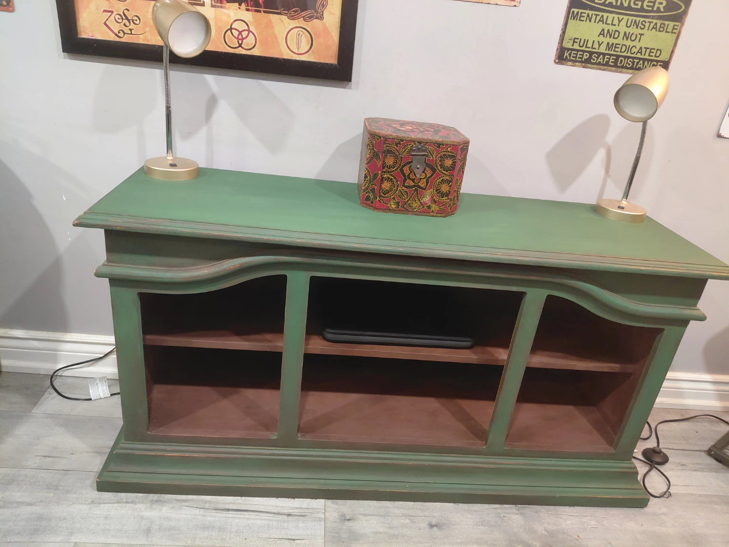 Distressed Green Wood TV Console